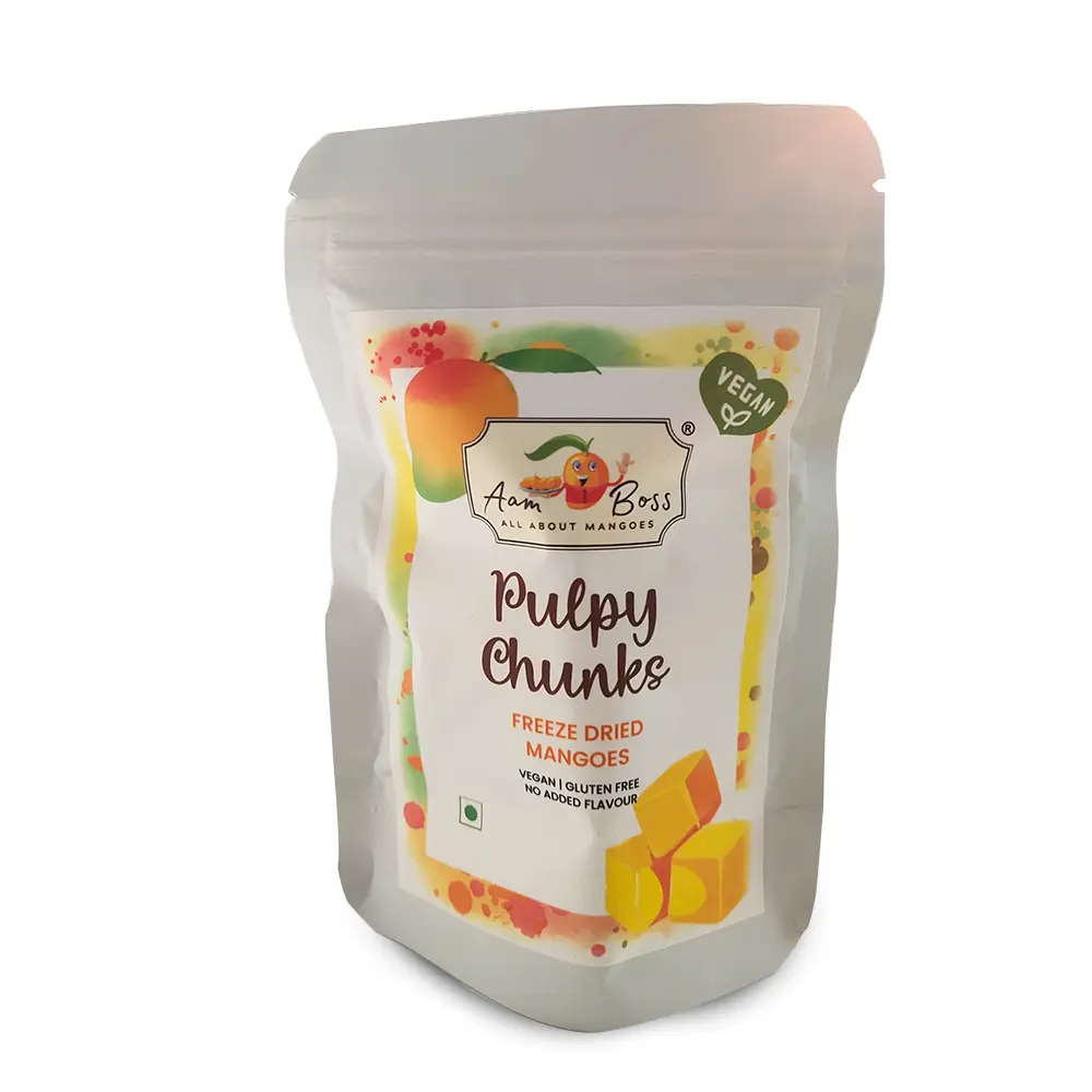 Pulpy Chunks Freeze Dried Mango Front Frozen Dried Alphonso Chunks Front